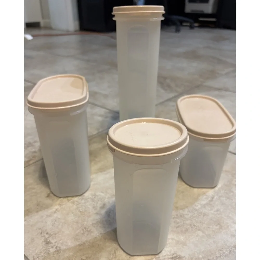 Vintage Tupperware Modular Mates Canister Set 4 Containers Pink Seals USA